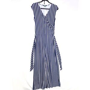 Lauren Ralph Lauren Faux Wrap Jumpsuit Womens Medium Wide Leg Striped Navy New